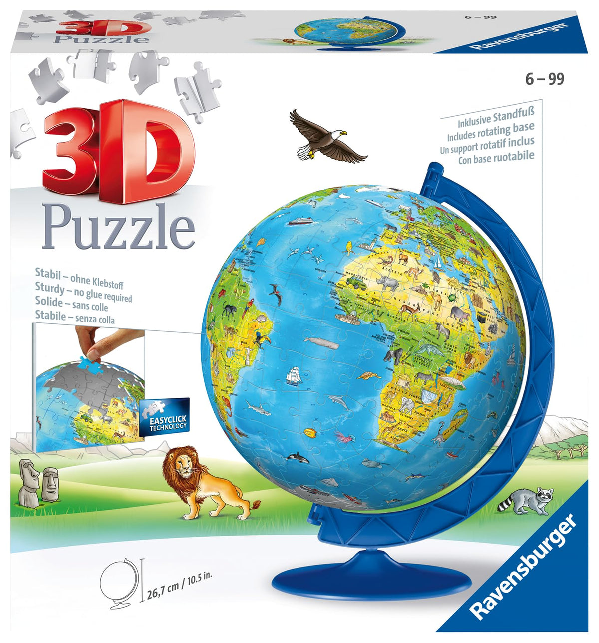 Ravensburger ten-point-five-inch globe display as a striking room centerpiece