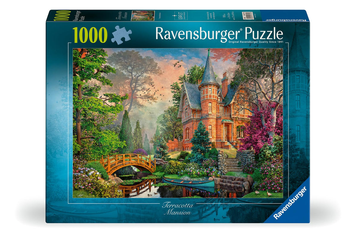 Close-up of unique puzzle pieces from Ravensburger Terracotta Mansion.