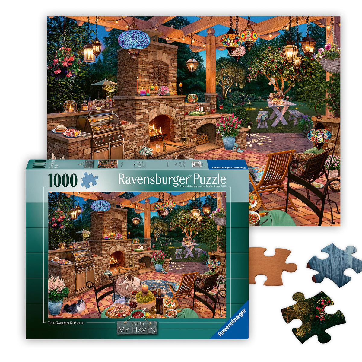 Ravensburger The Garden Kitchen puzzle grill scene for cozy backyard entertaining.