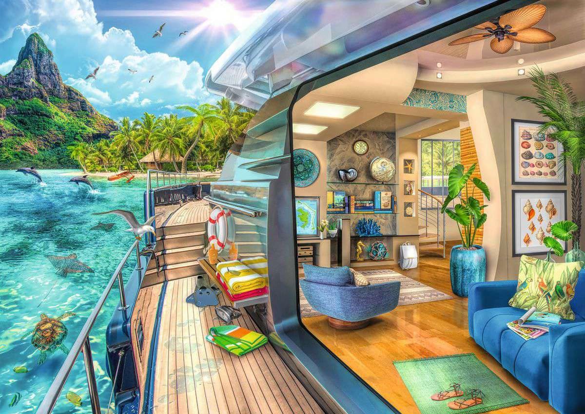Ravensburger Tropical Island Charter yacht deck detail showcases premium craftsmanship and luxury scene