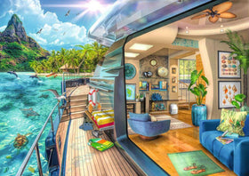 Ravensburger Tropical Island Charter yacht deck detail showcases premium craftsmanship and luxury scene