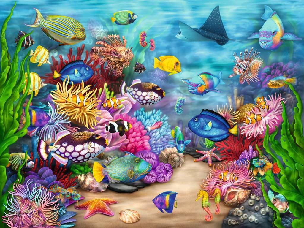 Ravensburger Tropical Reef Life interlocking pieces closeup highlights seamless fit and easy handling