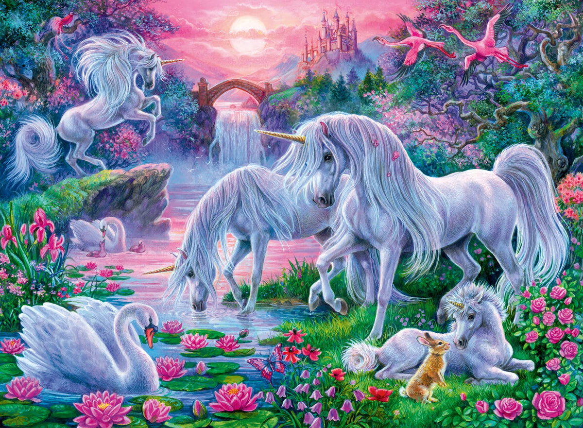 Ravensburger Unicorns enchanted landscapes puzzle featuring mythical creatures to spark imagination.