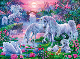 Ravensburger Unicorns enchanted landscapes puzzle featuring mythical creatures to spark imagination.