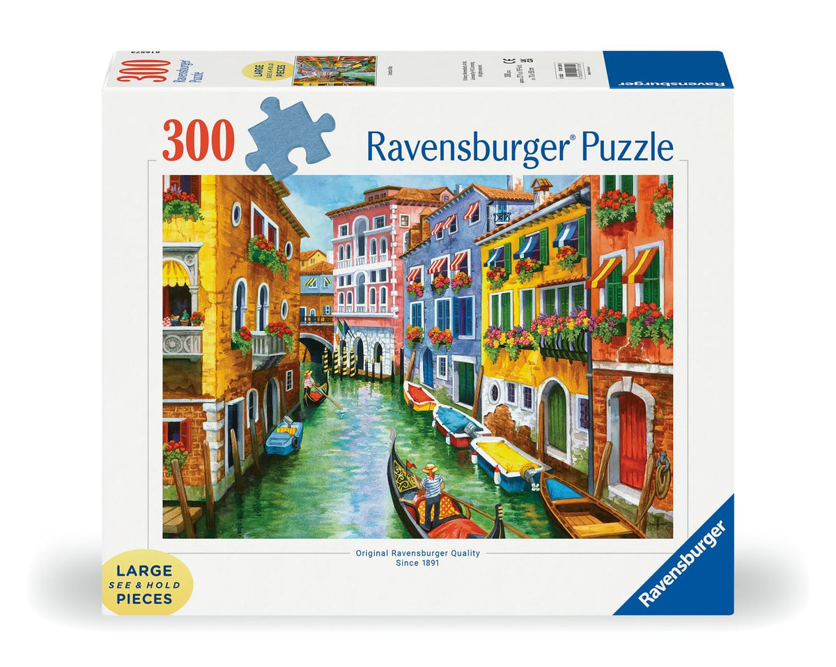 Ravensburger Venetian canal Burano houses puzzle: colorful scenery for focus