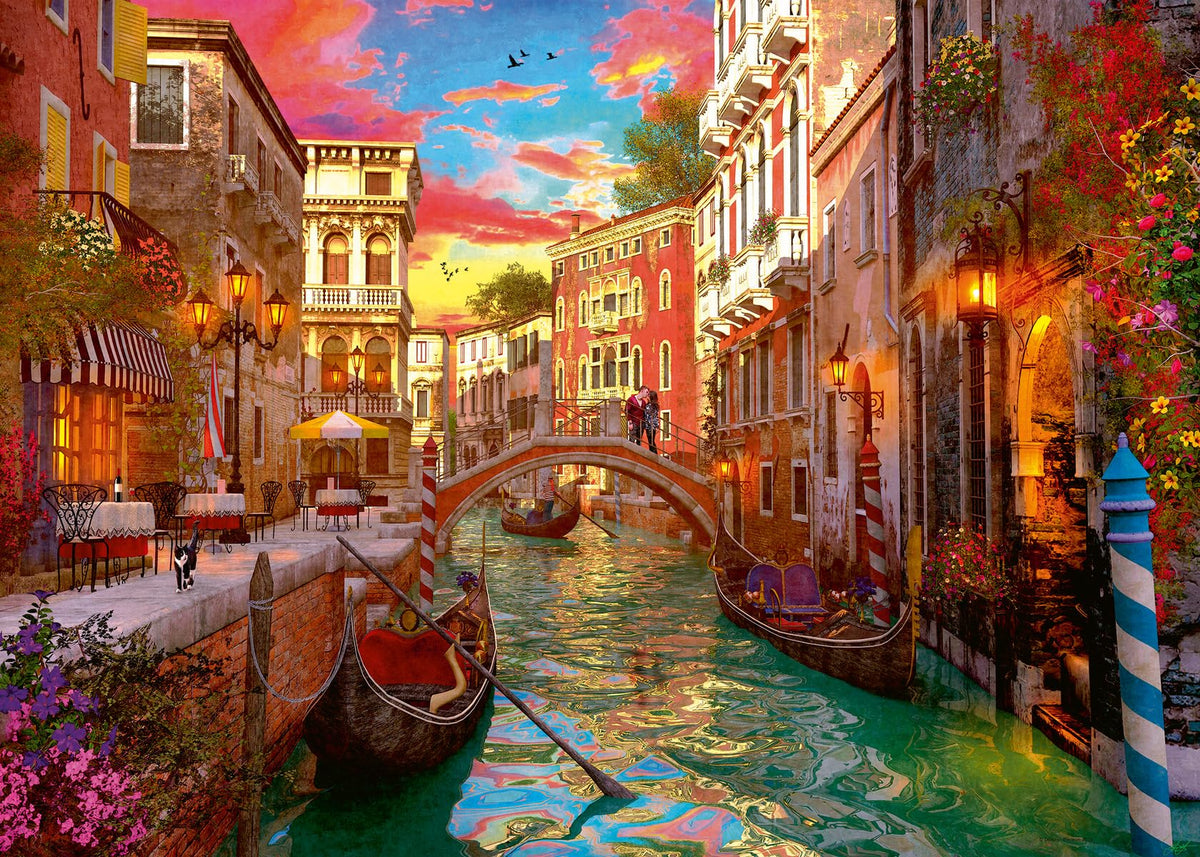 Ravensburger Venice Romance gondolas at twilight offer a relaxing, screen-free activity.