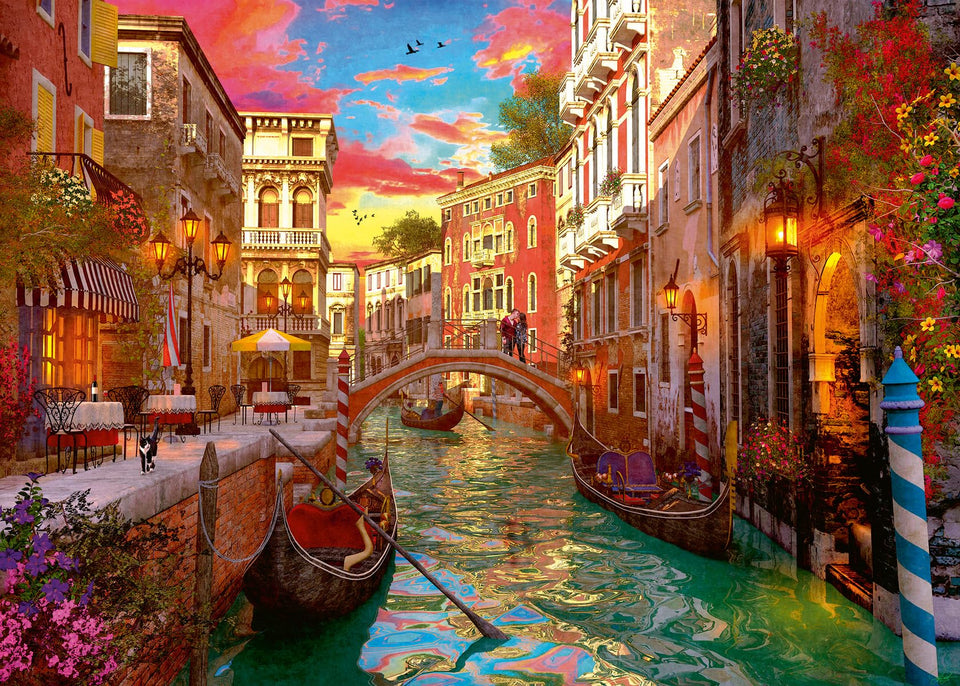 Ravensburger Venice Romance gondolas at twilight offer a relaxing, screen-free activity.