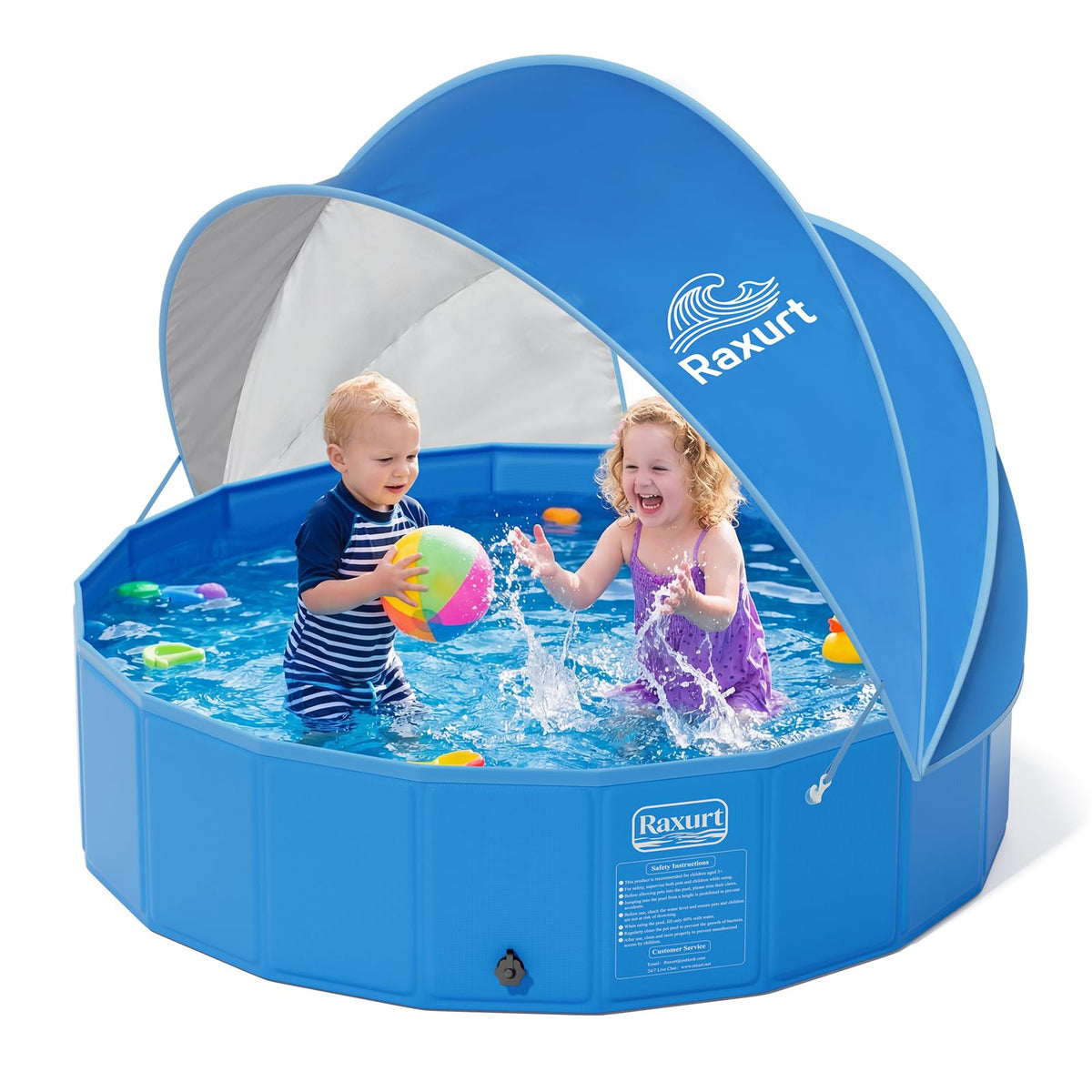 Raxurt 47in kiddie pool with canopy for shaded, cool outdoor play
