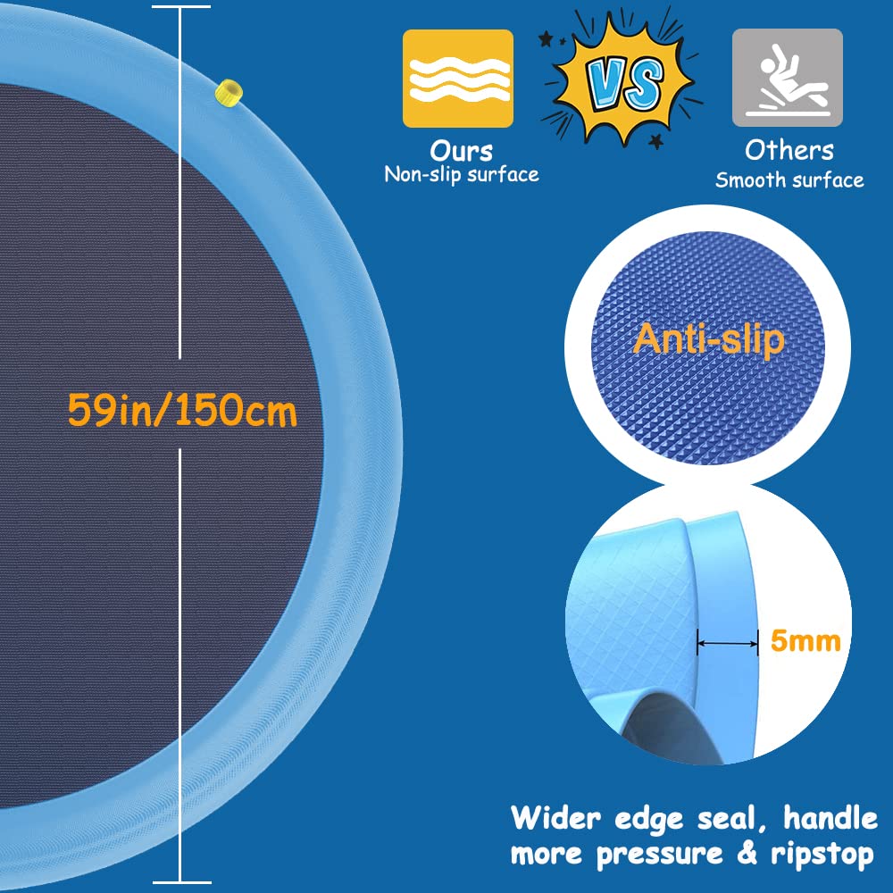 Raxurt 59-inch XL splash mat offers spacious outdoor water play for dogs.