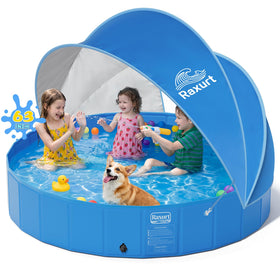 Raxurt 63in Kiddie Pool with Canopy shaded kids during sunny days