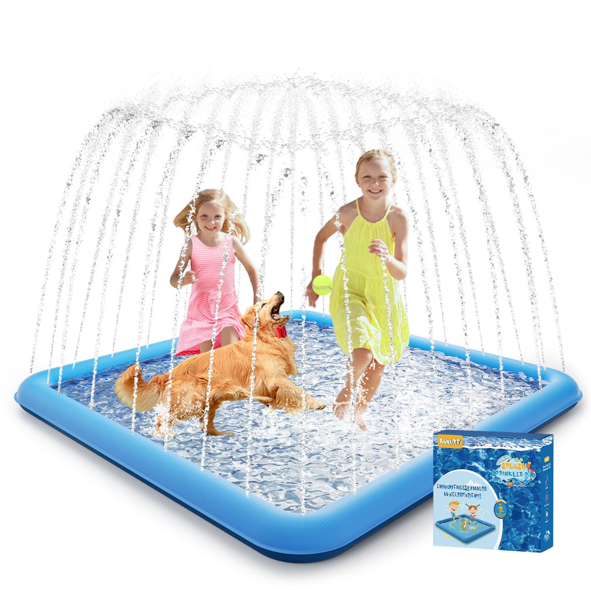 Raxurt Splash Pad 97 inch diagonal square pool for kids and dogs, spacious play area