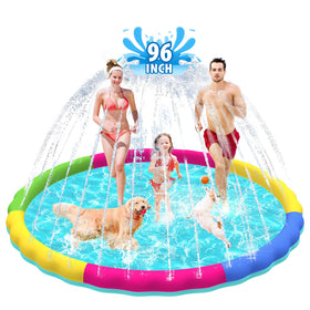 Raxurt Splash Pad 97-inch XXL pool for kids and dogs, spacious and safe.