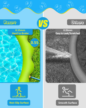 Raxurt Splash Pad bottom inlet design reduces pressure to prevent leaks.