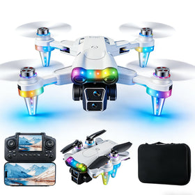 RayDeafcoo kids drone with vibrant LED lights for safe night flying.