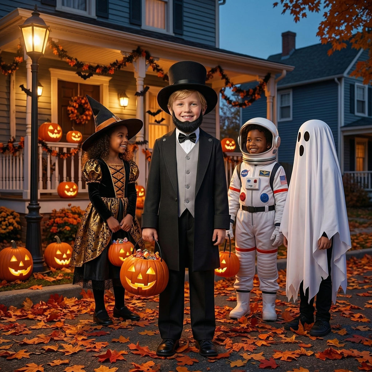 Rayekrot Abraham Lincoln costume full set shown as a complete dress-up kit.