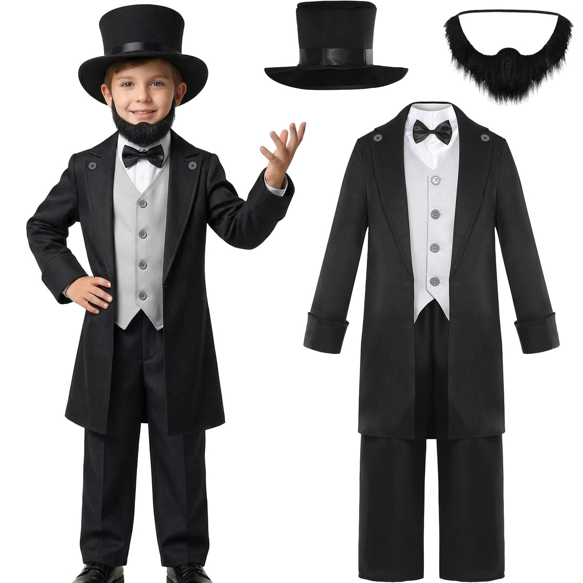 Rayekrot Abraham Lincoln costume jacket with soft fabric for all-day comfort.