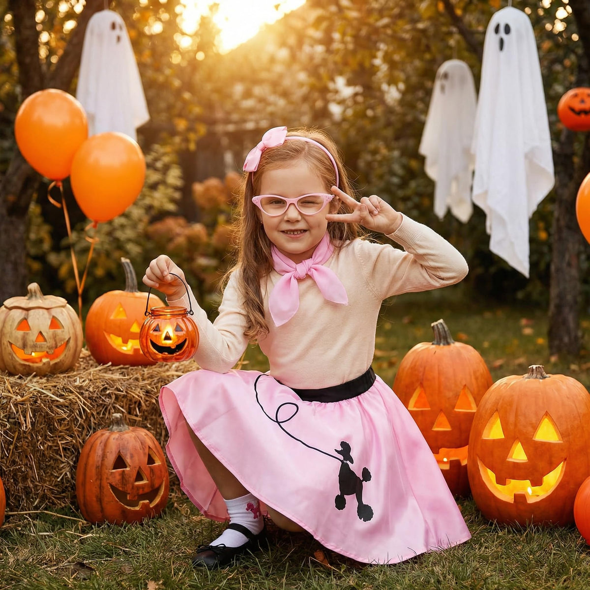 Rayekrot child wearing the 50s costume demonstrates a ready-to-play party look.