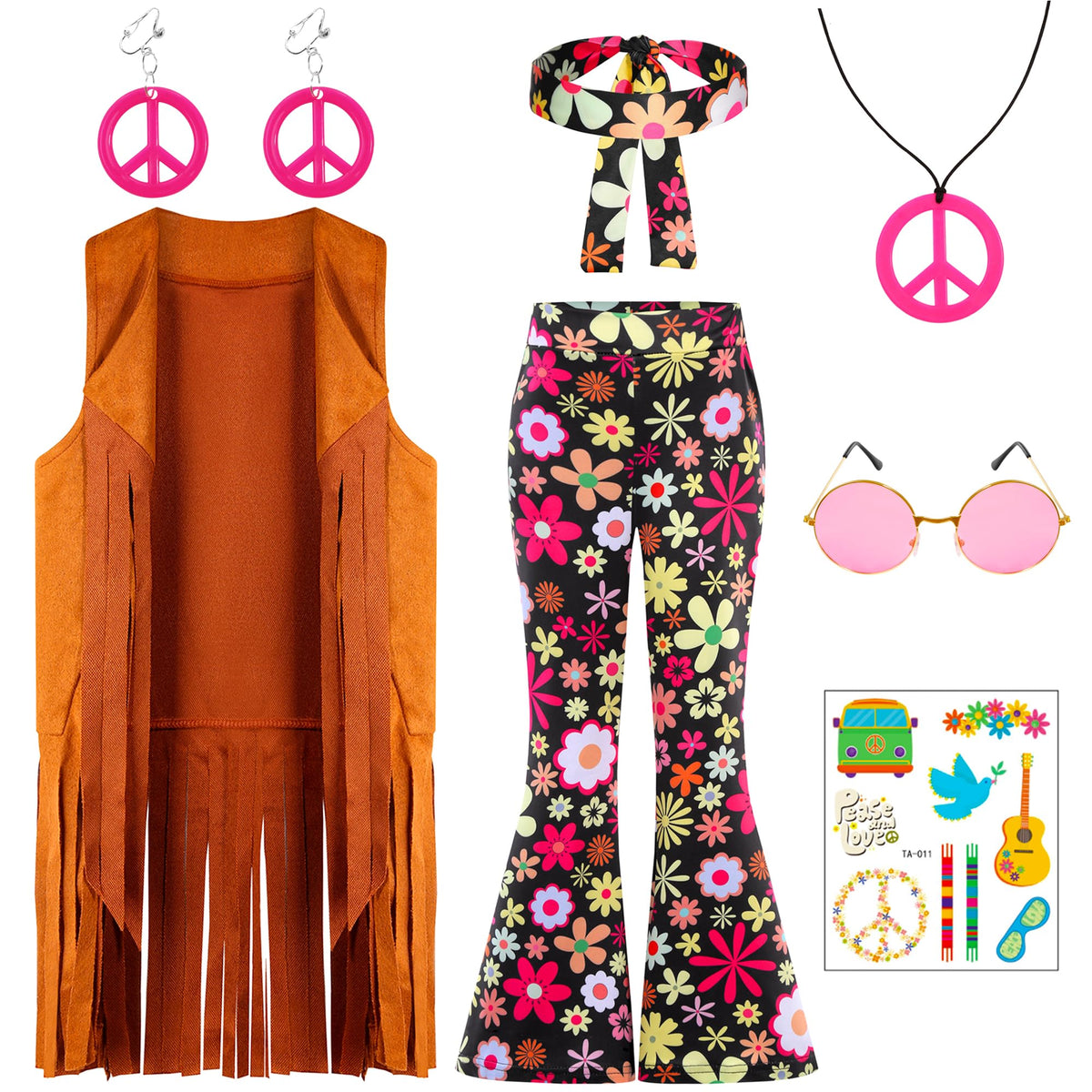 Rayekrot hippie flare pants provide flexible movement for active Halloween fun.