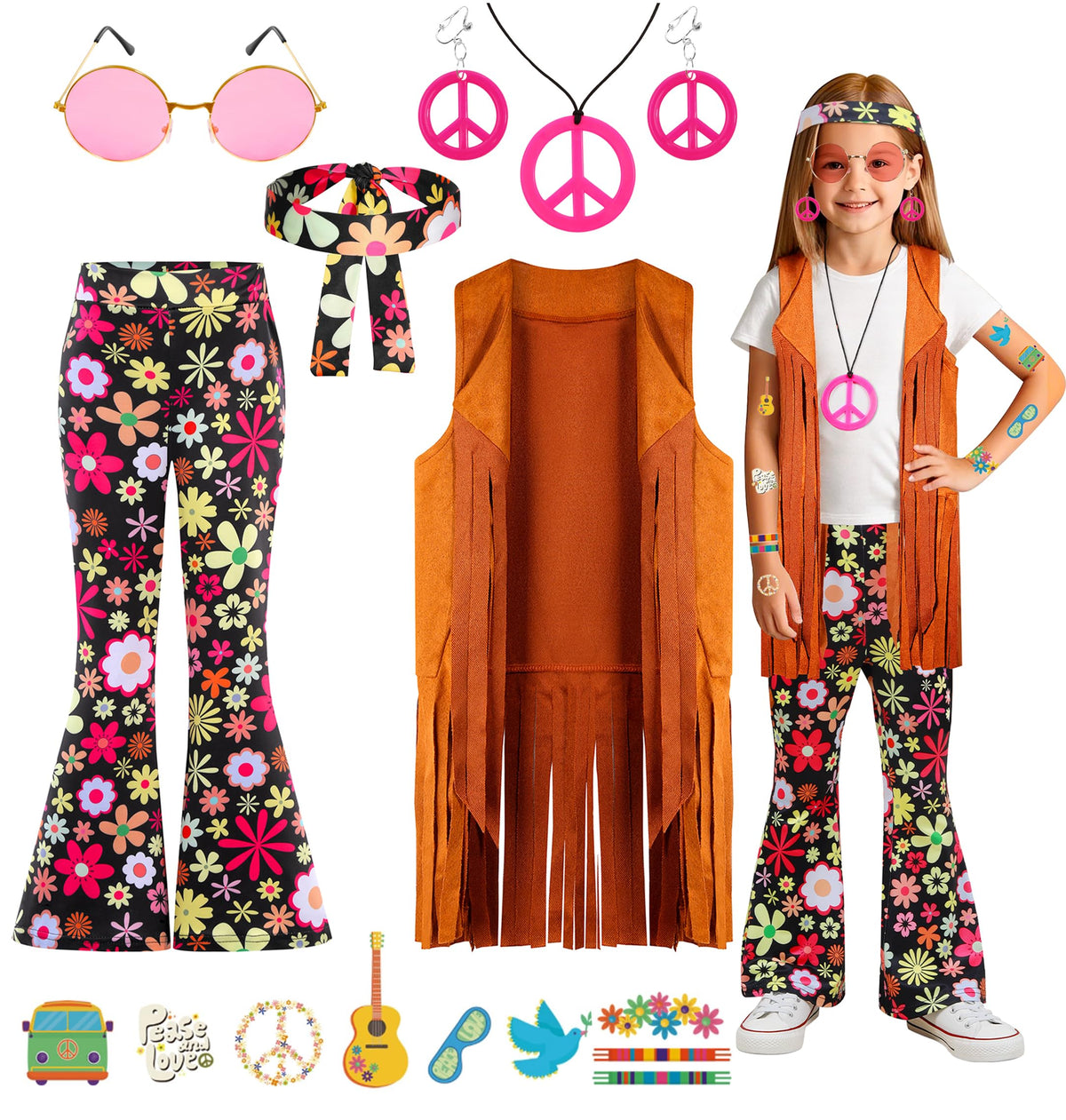 Rayekrot girls hippie fringe undershirt for retro cosplay and party outfits.
