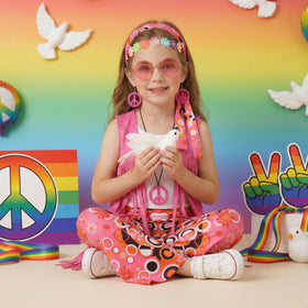 Rayekrot hippie costume peace-sign earrings for vintage charm.