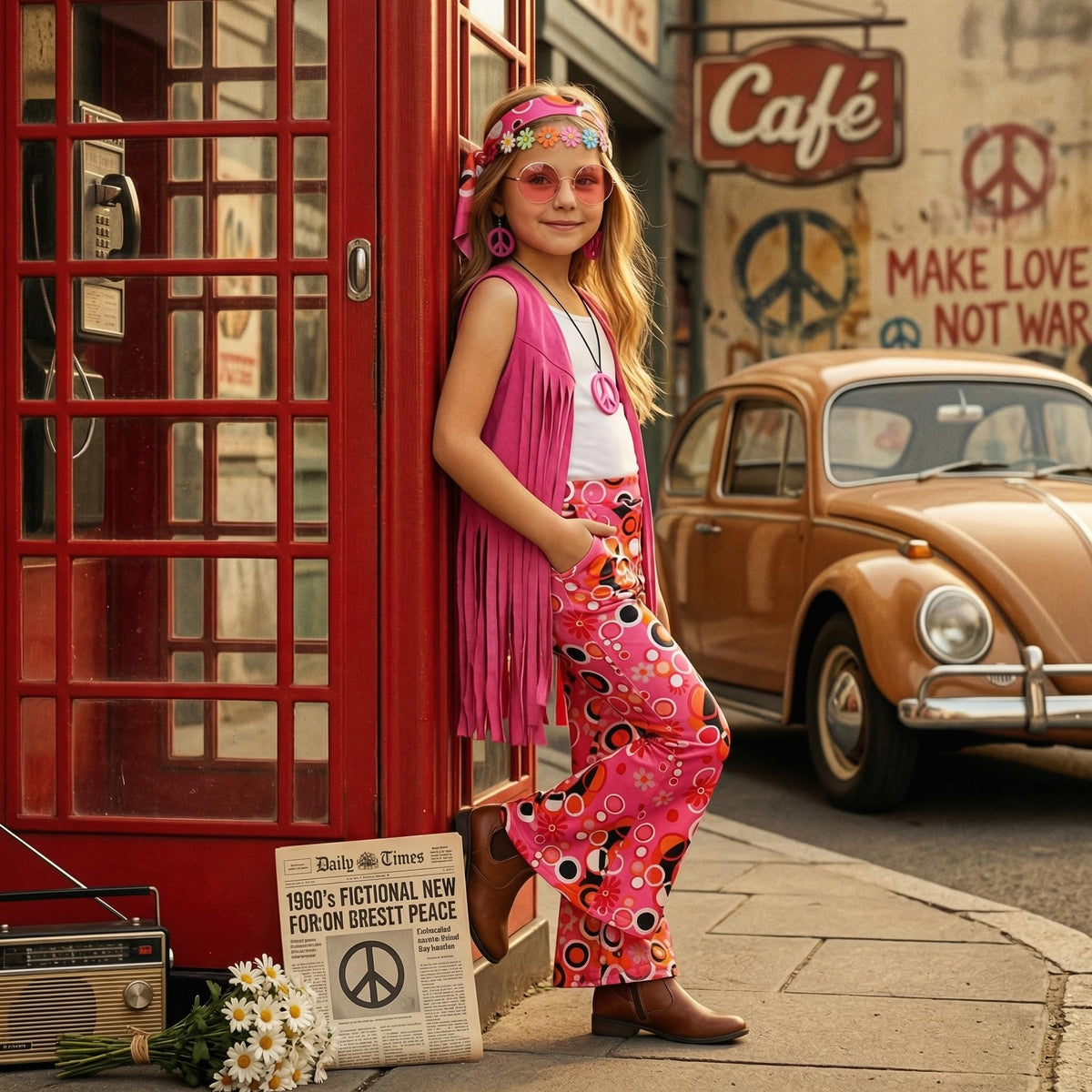 Rayekrot hippie costume retro sunglasses for outdoor parties.
