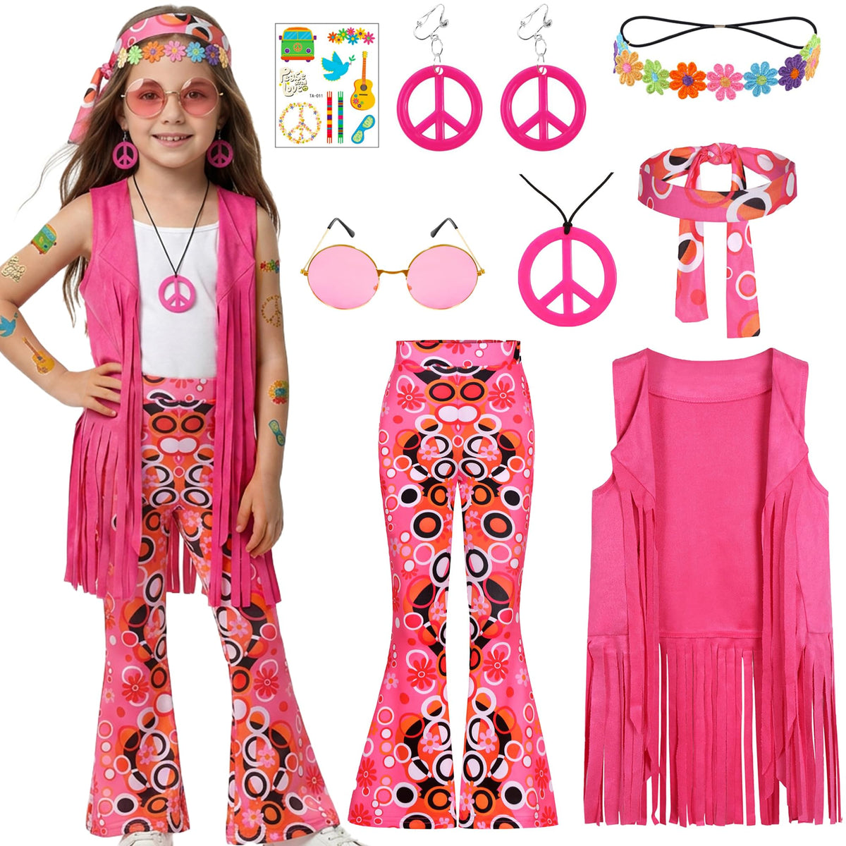 Rayekrot hippie costume vest with tassels for dress-up and photos.