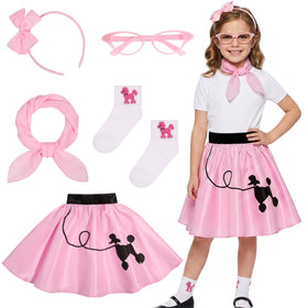 Rayekrot pink poodle skirt for kids, vibrant and comfortable for party-ready 50s looks.