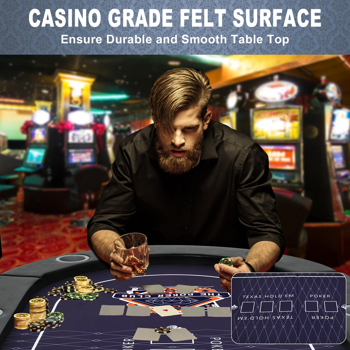 RAYKEEP poker table with casino-grade felt for smooth, quieter play.