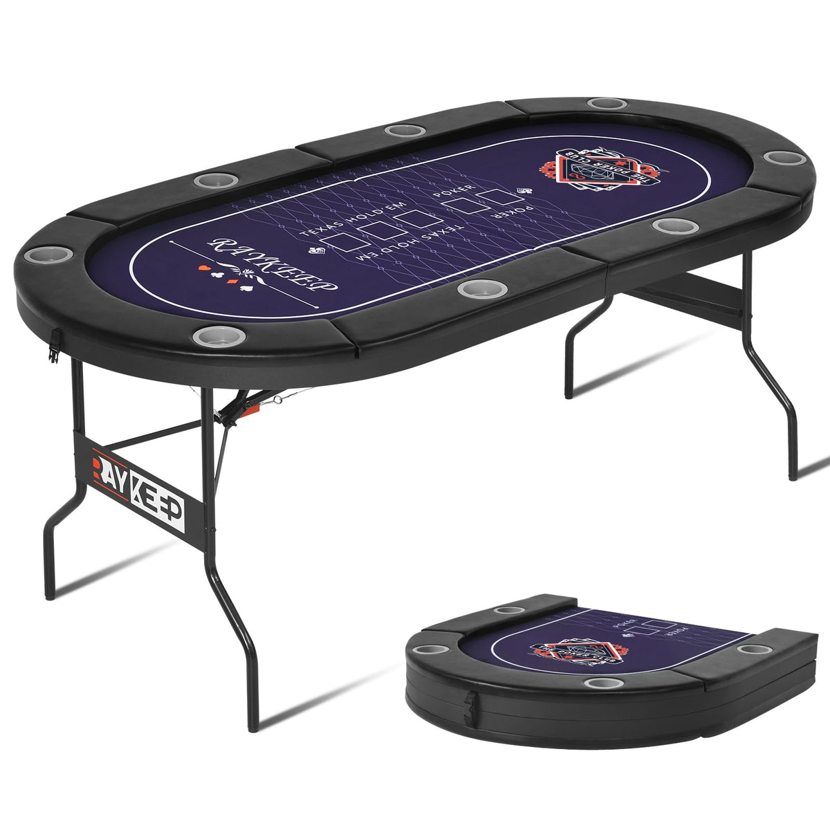 RAYKEEP poker table foldable design enabling quick setup and compact storage.