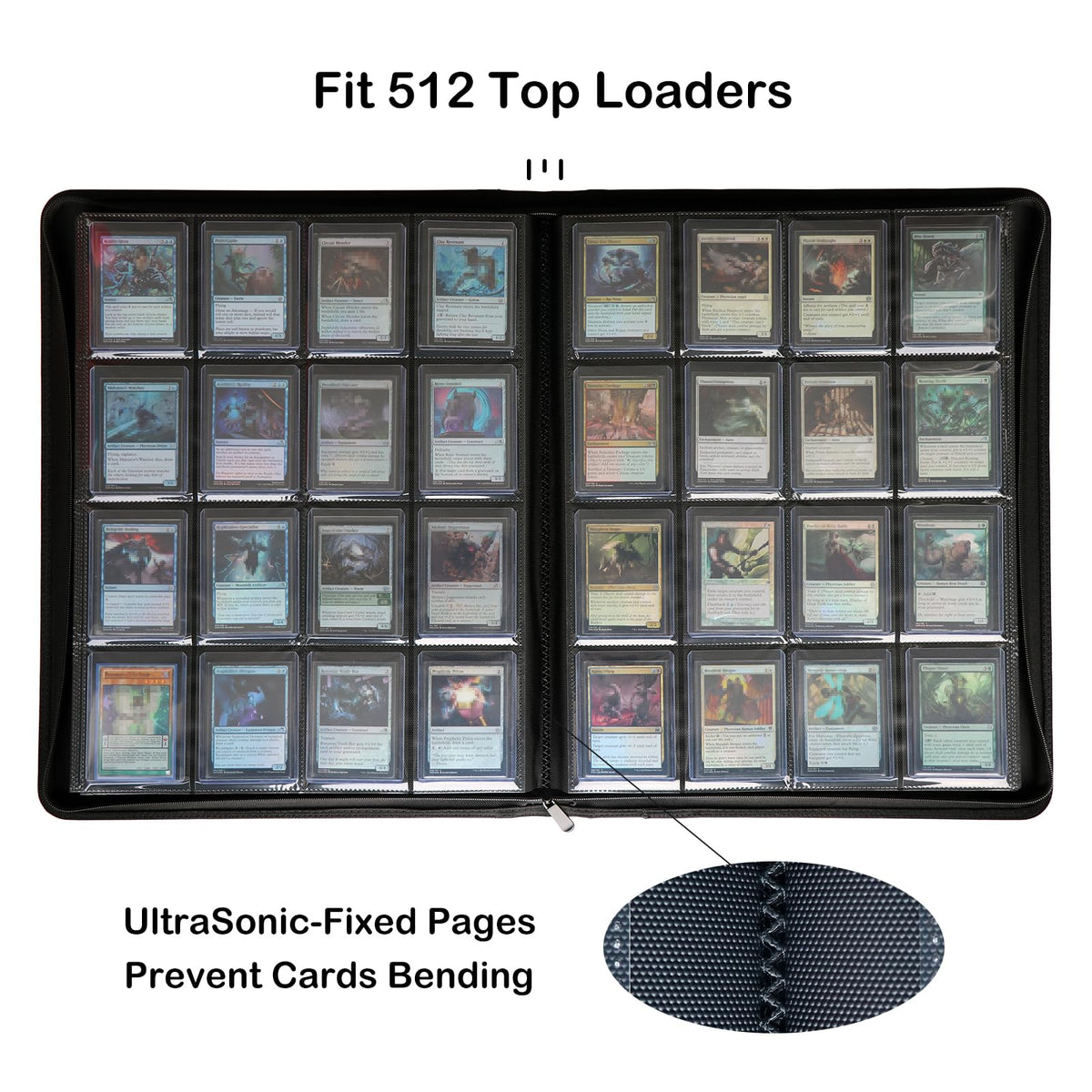 Rayvol 16-pocket top loader binder back cover protecting cards during storage.