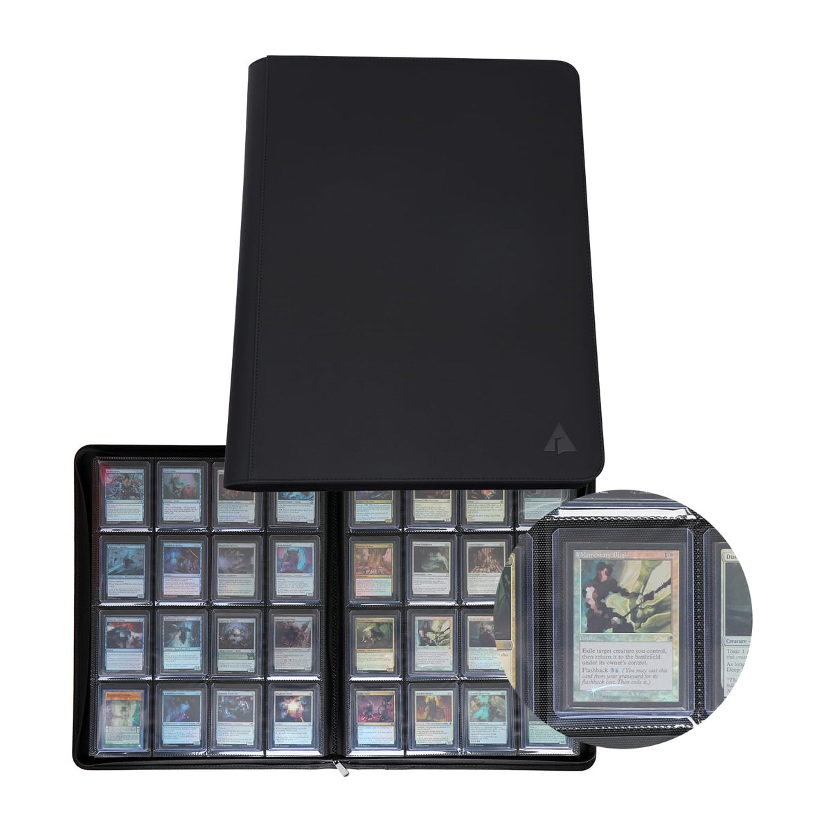 Rayvol 16-pocket top loader binder front cover showing padded protection for collectibles.