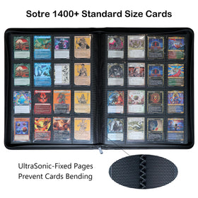 Rayvol premium binder side-loading pocket safeguards cards from accidental loss.