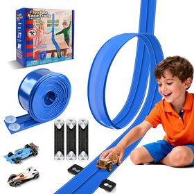 Razobws flexible race track laid on the floor in a 15ft setup for creative play.