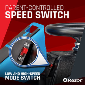Razor Crazy Cart Shift cockpit controls illustrate simple speed and steering setup.