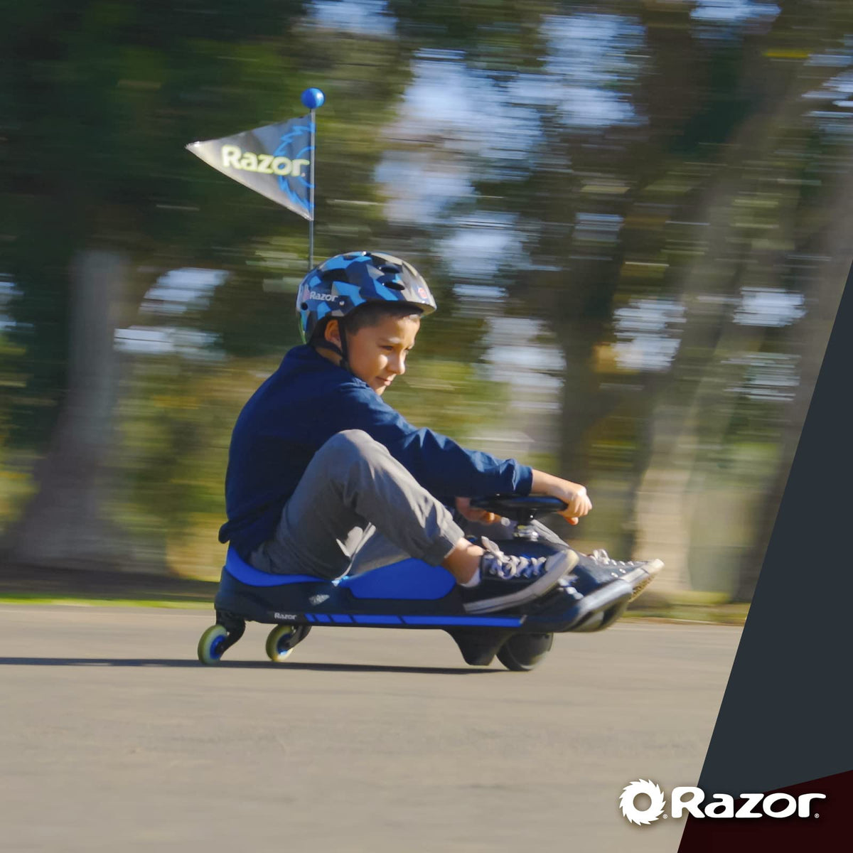 Razor Crazy Cart Shift hidden speed switch enables safe parental speed limits.