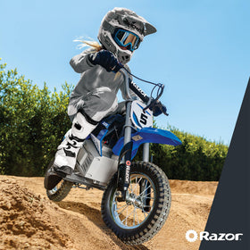 Razor MX350 12-inch knobby tires enhance grip on dirt and grass.