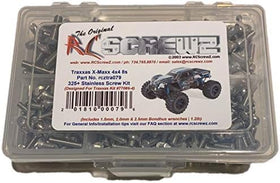 RCScrewZ tra079 kit contents for Traxxas X-Maxx 8s show stainless fasteners for corrosion resistance.