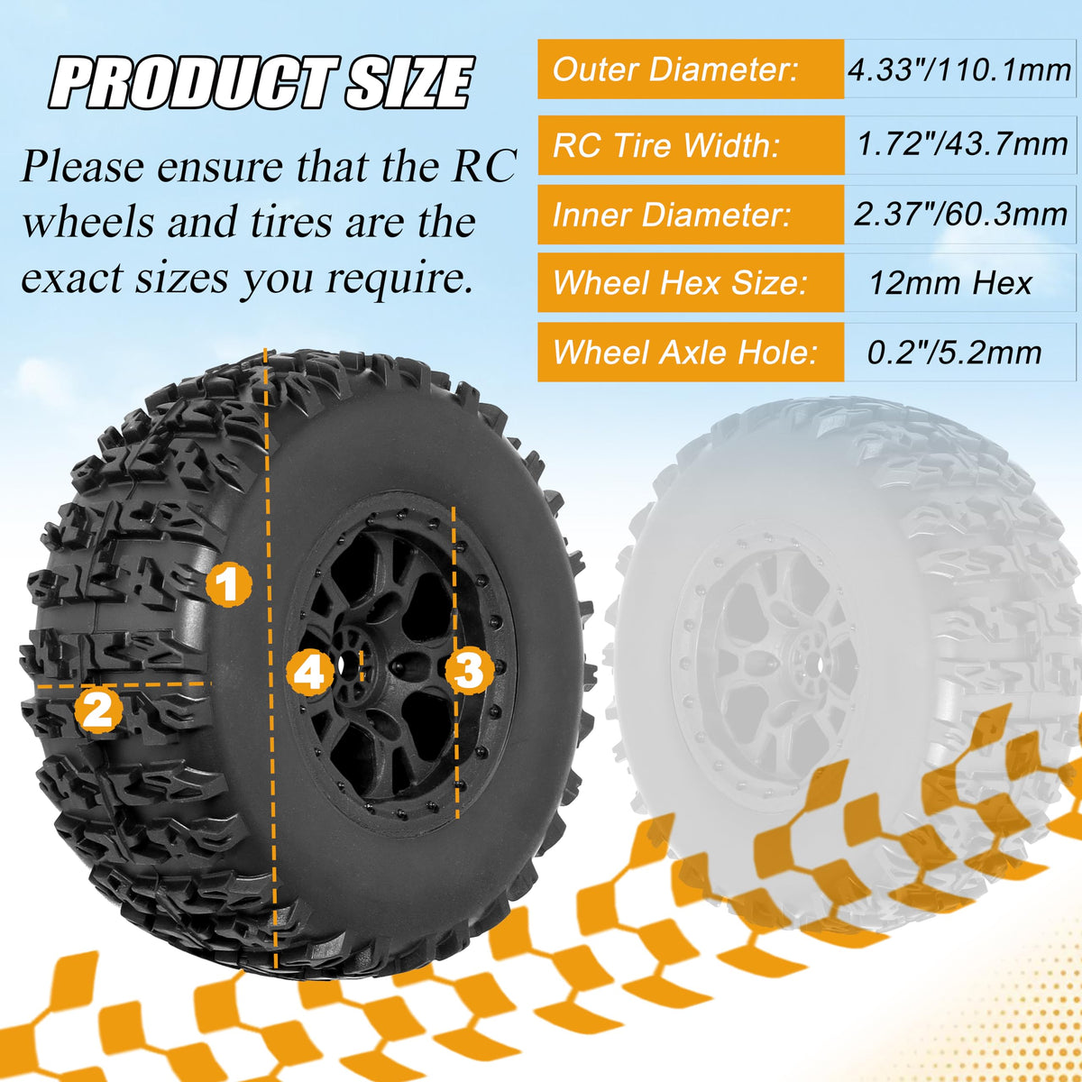 RC Station 108mm tyres provide solid traction on varied terrains for reliable handling