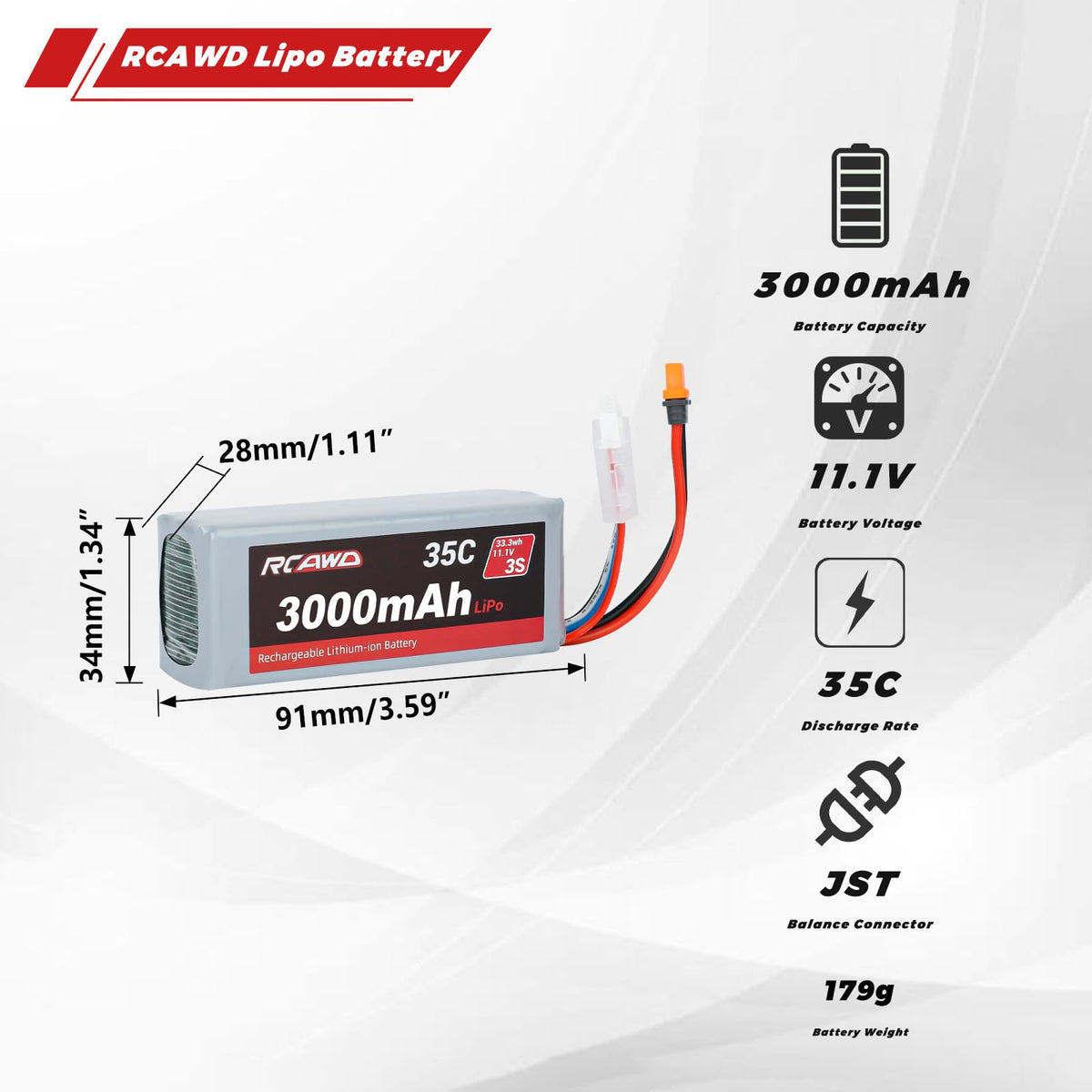 RCAWD 3S 11.1V 1.6A charger for quick top-ups on track