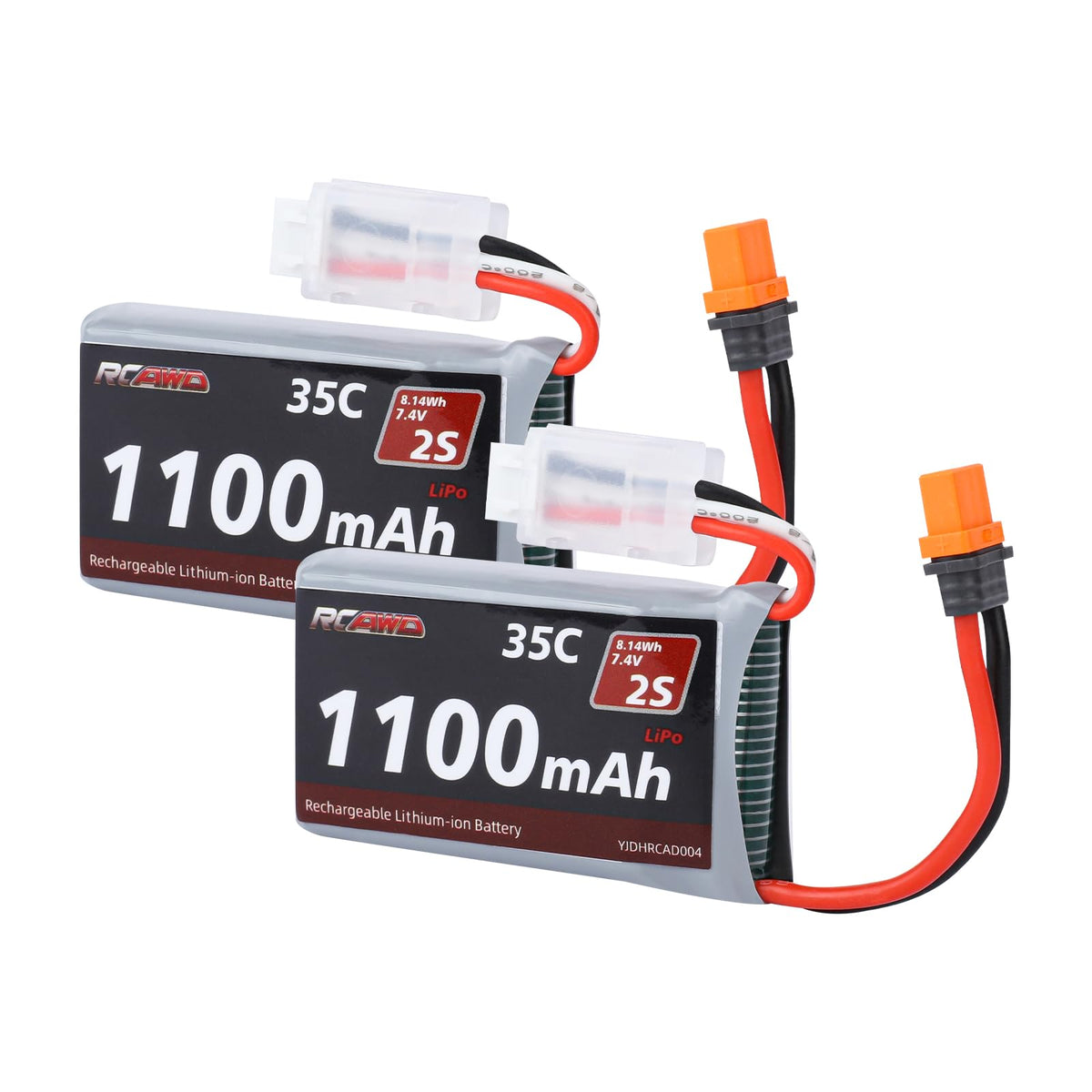 RCAWD 7.4V LiPo battery 2S 1100mAh with 35C discharge for steady RC power