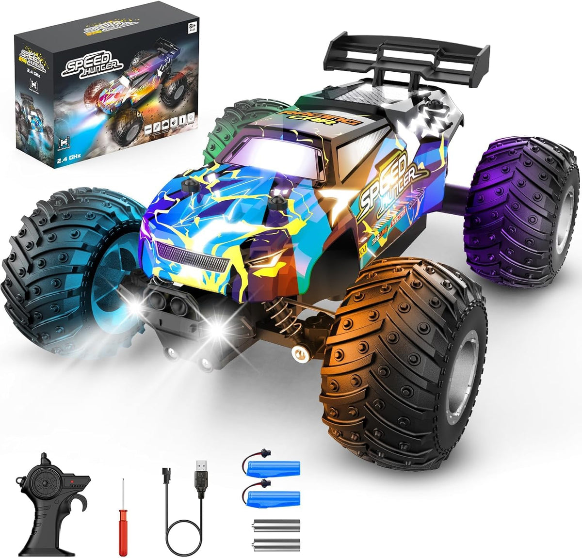 Rcjoyou remote control car with front headlights for night racing