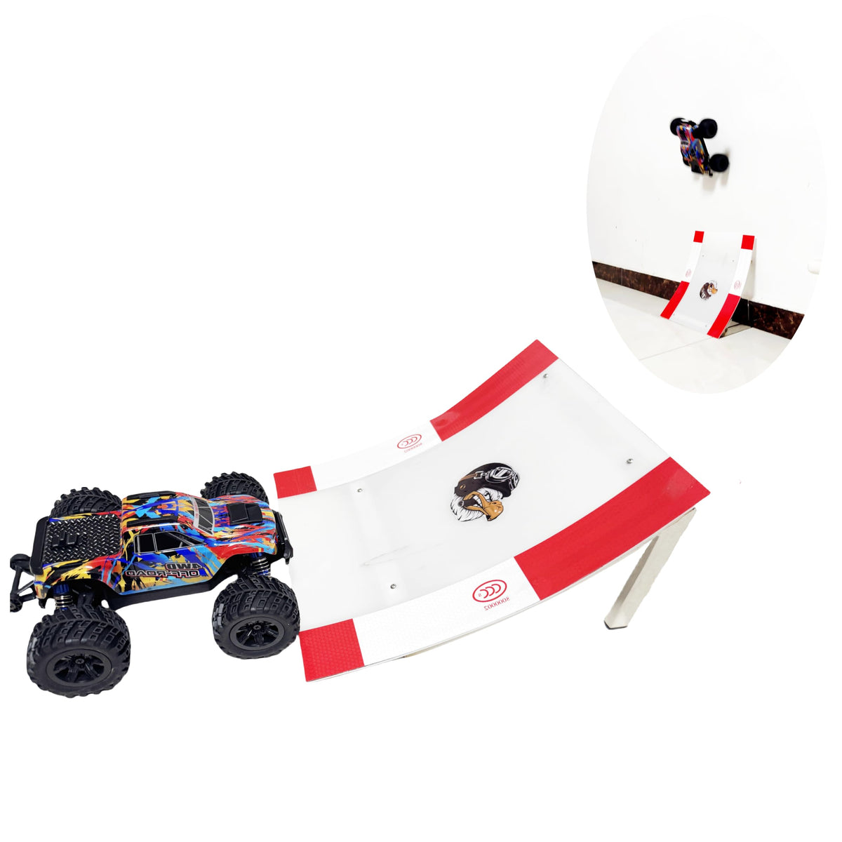 RCJUMPANT RC Ramp front view: sturdy metal frame for indoor stunt training