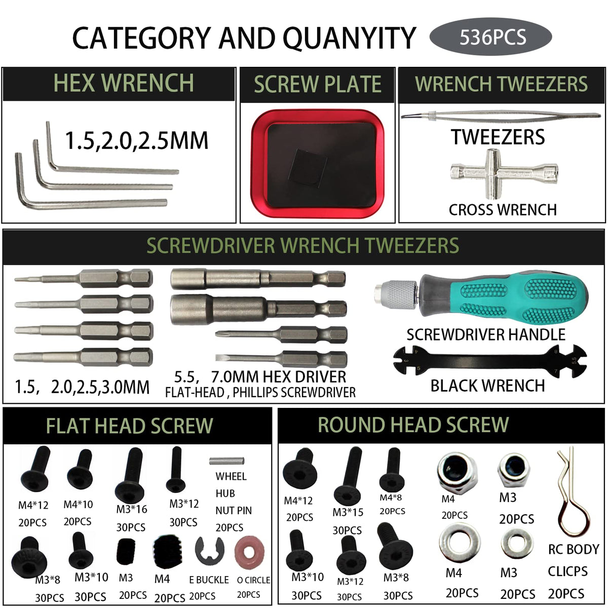 RC Lelut screws kit stored in a grid layout to prevent mixing.