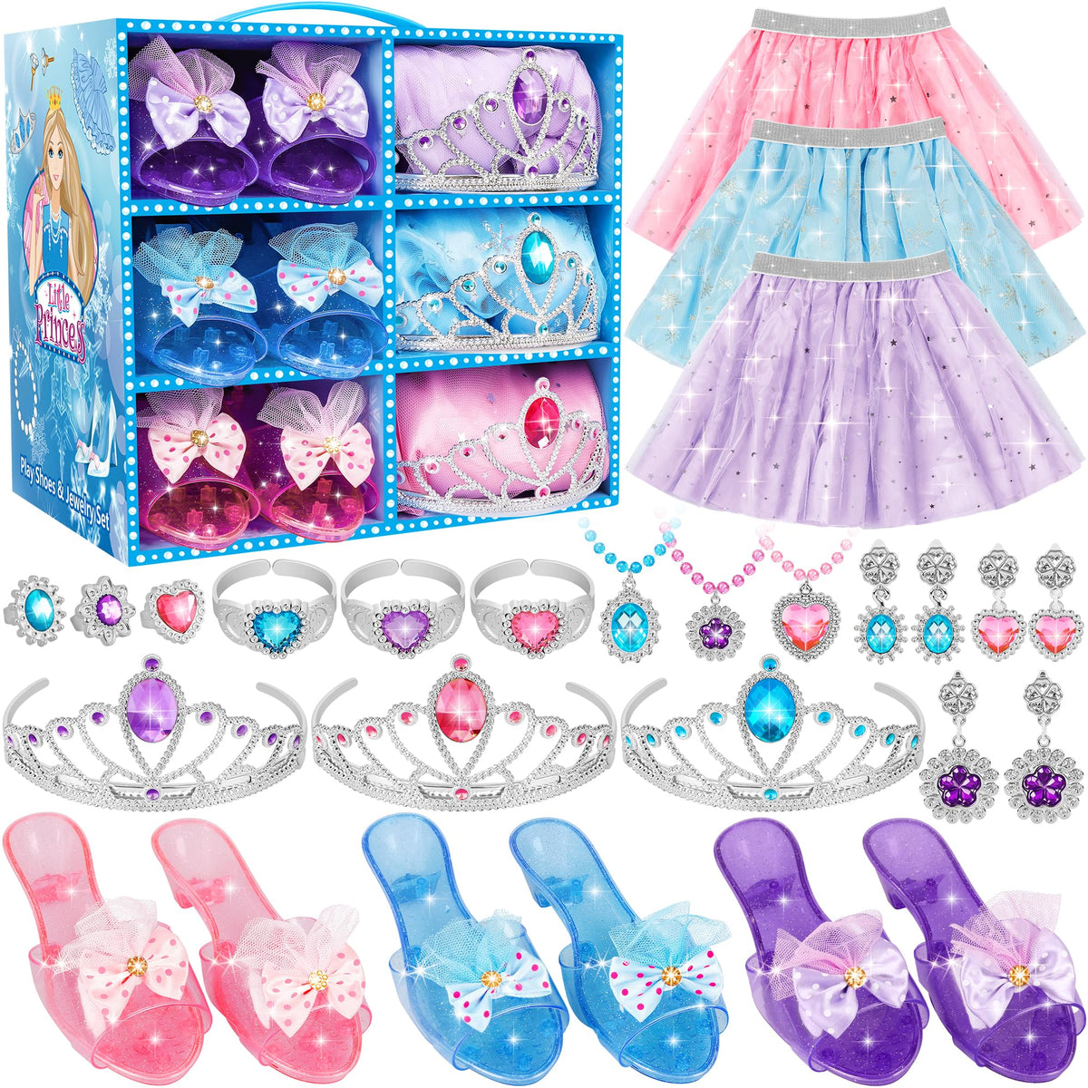 Rcovasc princess dress-up kit in blue box for easy, organized playtime.