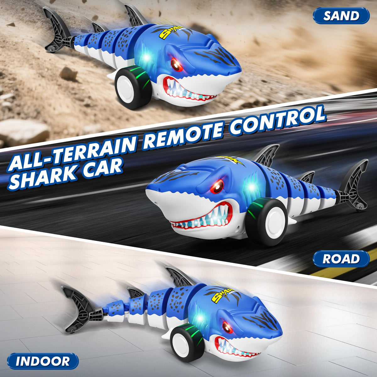 Rcovasc shark car features a durable ABS shell for resilient adventures.
