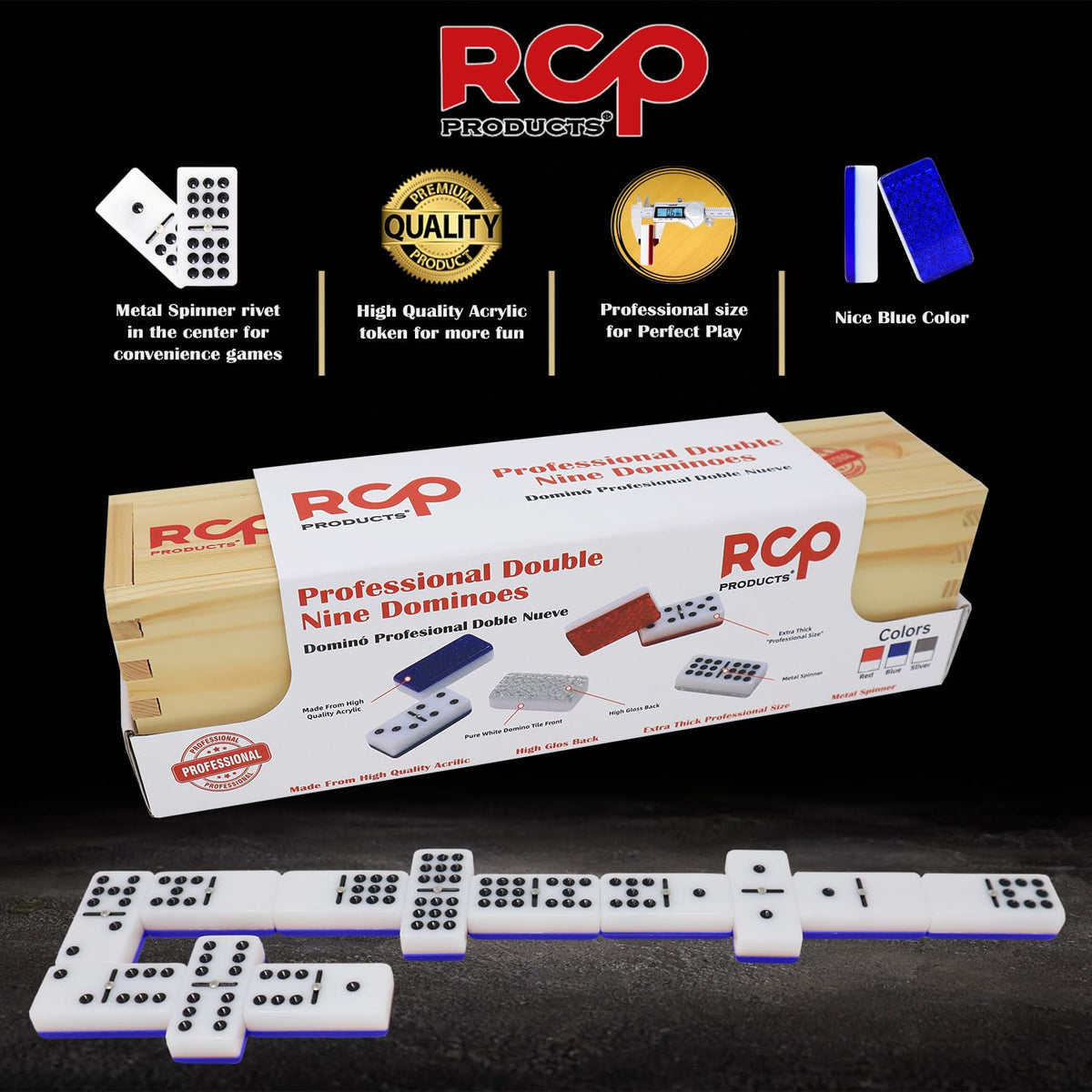 RCP PRODUCTS domino set's metal spinner enables smooth tile movement.