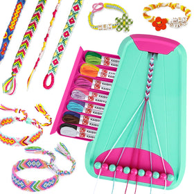 Rdfmy friendship bracelet kit contents close-up with colorful threads for creative projects.