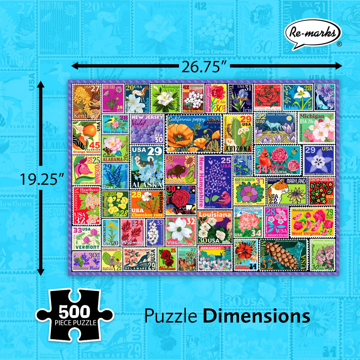 Re-Marks puzzle section highlighting Capitol City detail and state flower pairings for learning