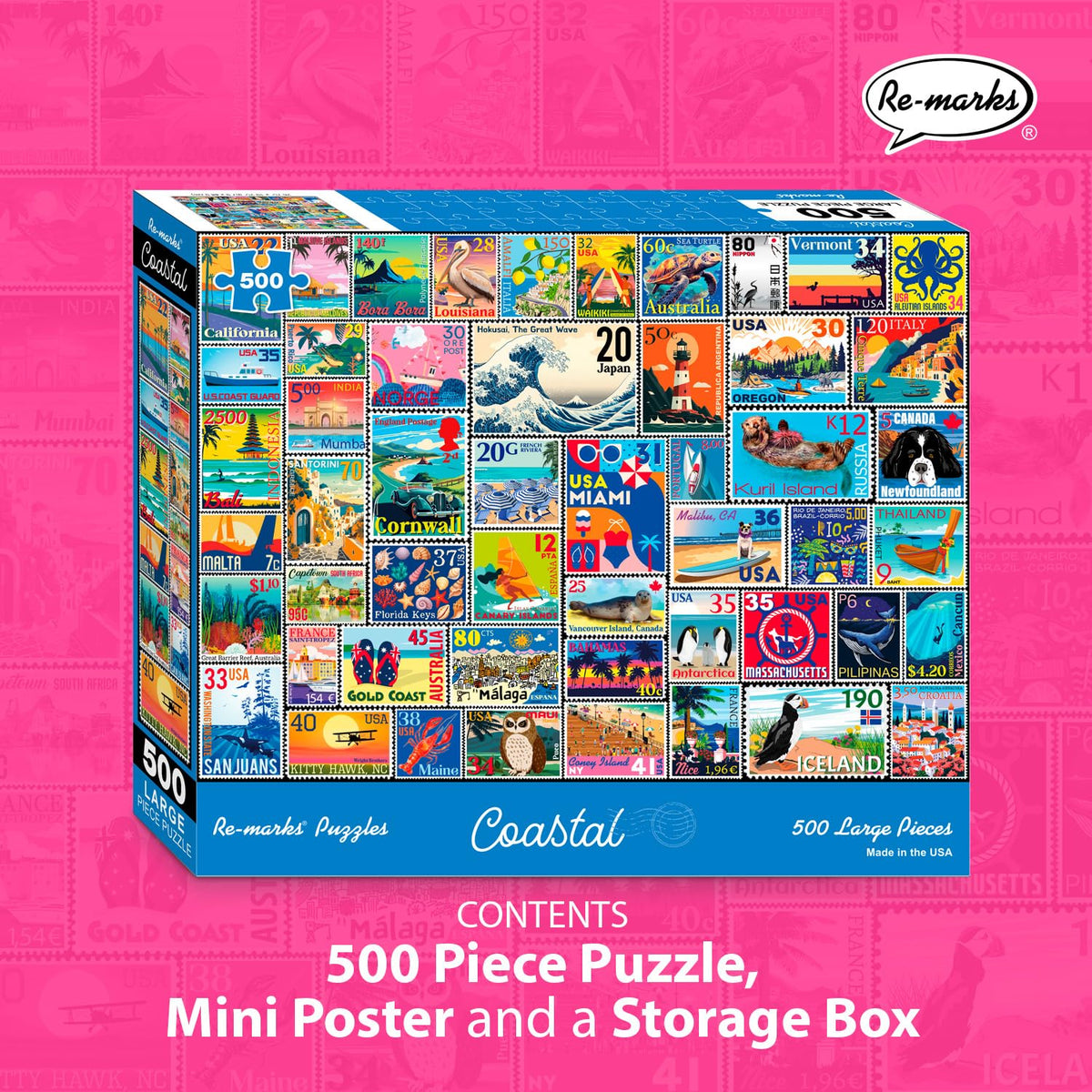 Re-Marks vintage stamps puzzle collage ideal for solo evenings or cozy group puzzling.