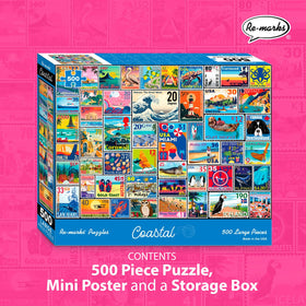 Re-Marks vintage stamps puzzle collage ideal for solo evenings or cozy group puzzling.